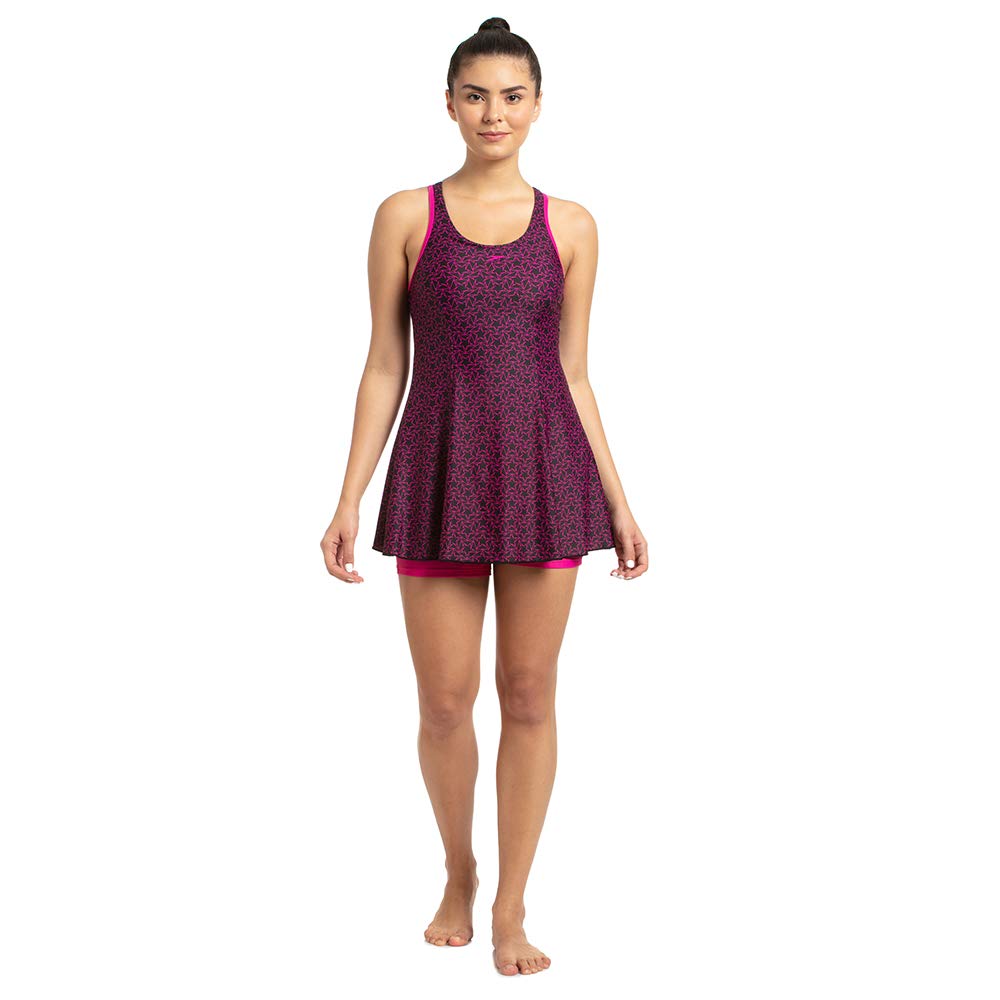 Speedo Allover Swimdress for Women (Color: Black/Electric Pink) - Best Price online Prokicksports.com