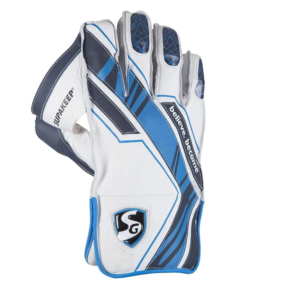 SG Supakeep Wicket Keeping Gloves, White/Blue - Best Price online Prokicksports.com