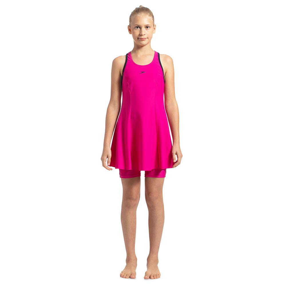 Speedo Racerback Swimdress with Boyleg for Girls (Color: Electric Pink/True Navy) - Best Price online Prokicksports.com