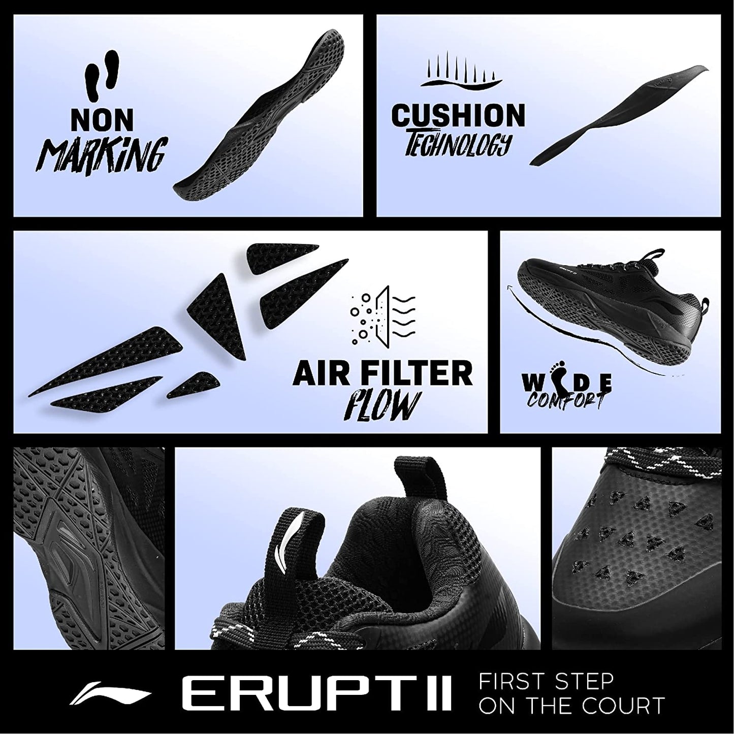 Li-Ning Erupt II Non Marking Badminton Shoe, Black - Best Price online Prokicksports.com