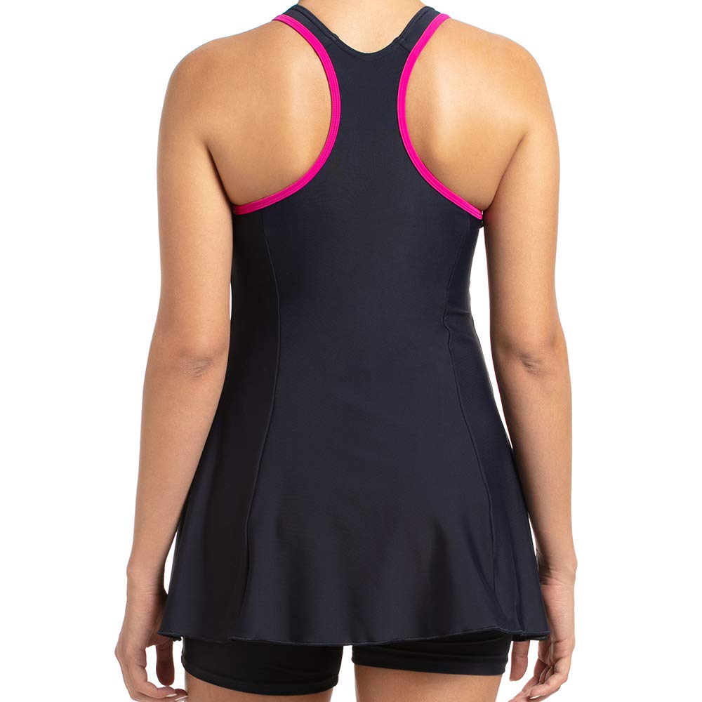 Speedo Racerback Swimdress with Boyleg for Women (Color: True Navy/Electric Pink) - Best Price online Prokicksports.com