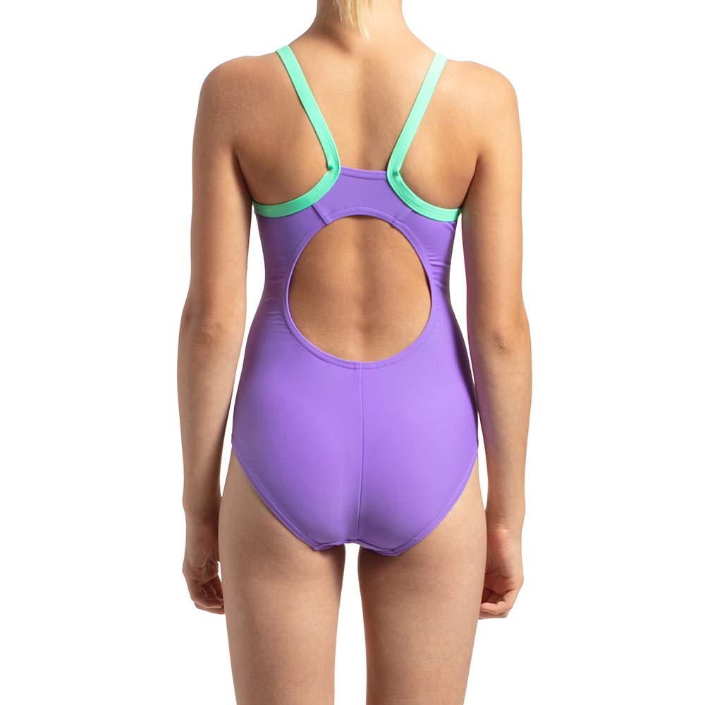 Speedo Thinstrap Muscleback One-Piece for Girls (Color: Ultra Violet/Green Glow) - Best Price online Prokicksports.com