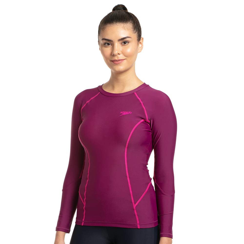 Speedo Long Sleeve Sun Top for Women (Color: Deep Plum/Electric Pink) - Best Price online Prokicksports.com