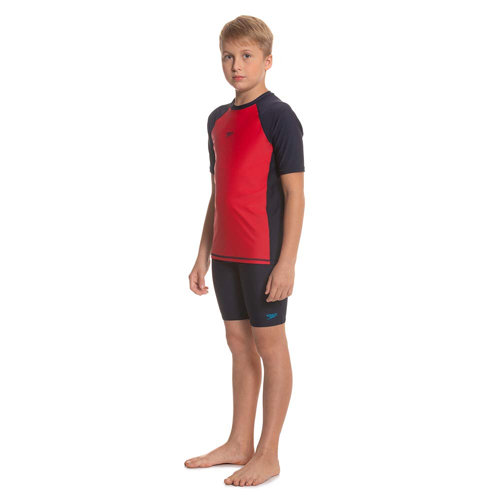 Speedo Short Sleeve Sun Top for Boys (Color: Fed Red/True Navy) - Best Price online Prokicksports.com