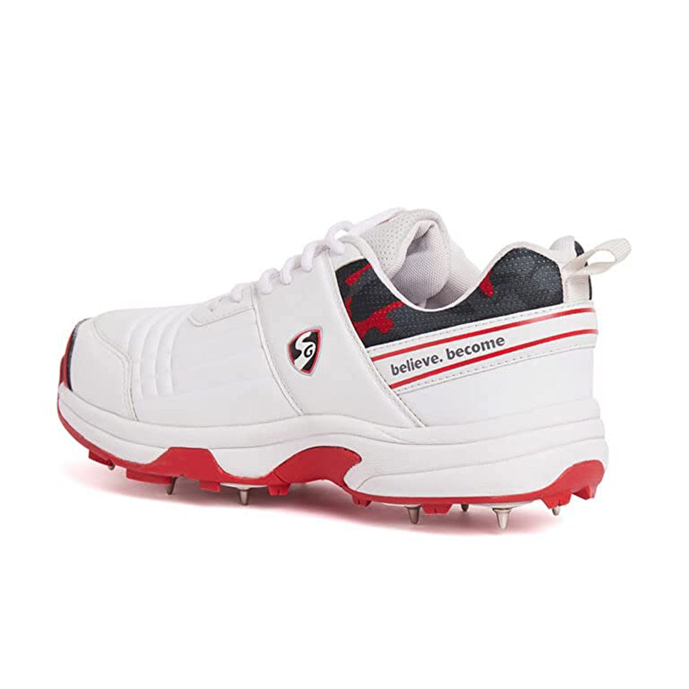 SG Savage Spikes 1.0 Cricket Shoe, White/Red/Grey - Best Price online Prokicksports.com