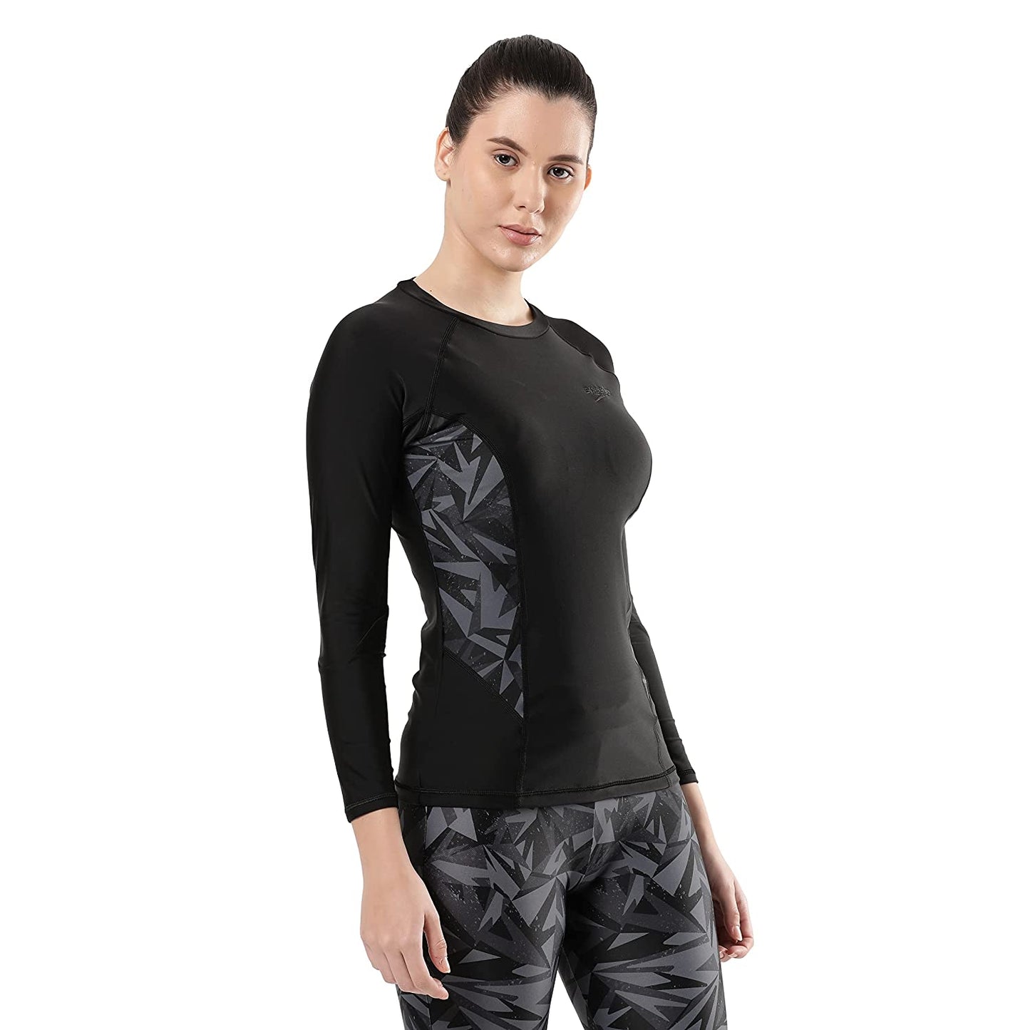 Speedo Female Hyperboom Allover Rashtop, Black/Oxide Grey/Usa Charcoal - Best Price online Prokicksports.com
