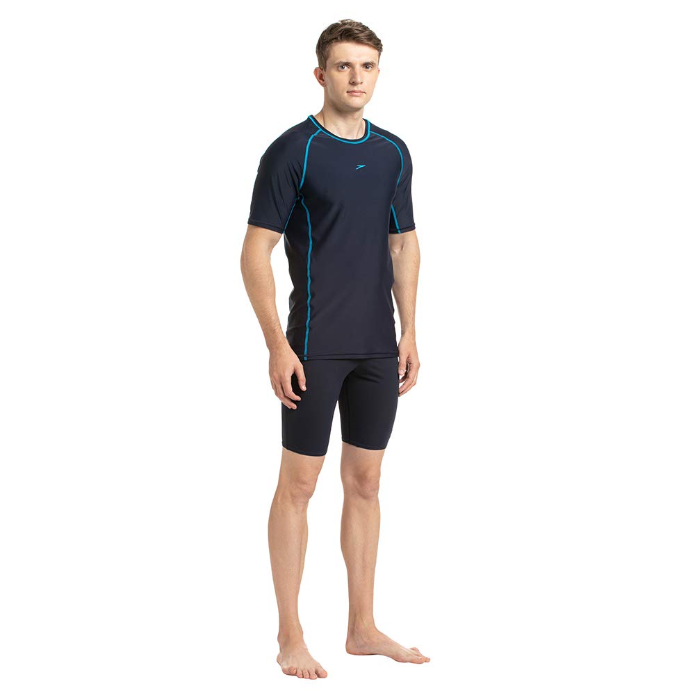 Speedo Men's Short Sleeve Sun Top (True Navy/Pool) - Best Price online Prokicksports.com